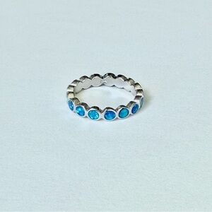 Sterling Silver Eternity Blue Lab Opal Band Ring, Wedding Bands, Silver Rings,